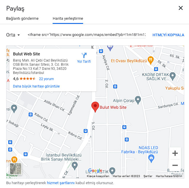 sitenize harita ekleme